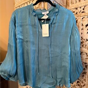 NWT Fate Teal Blouse with Pleated Puff Sleeve